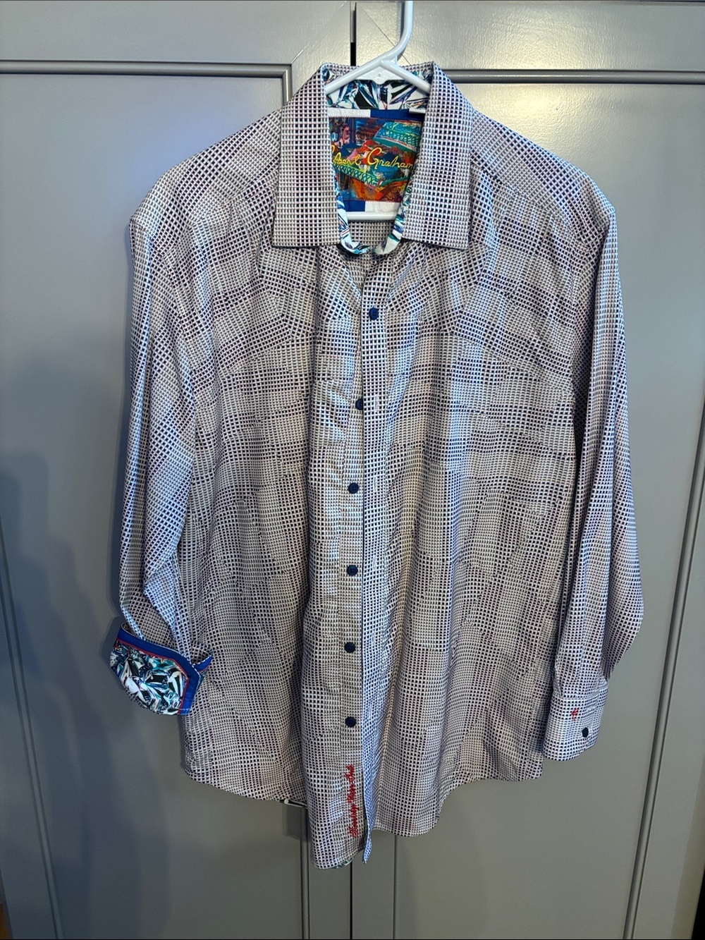 Robert Graham beautiful purple/red/tan Micro-Check Button-Down textured Shirt L